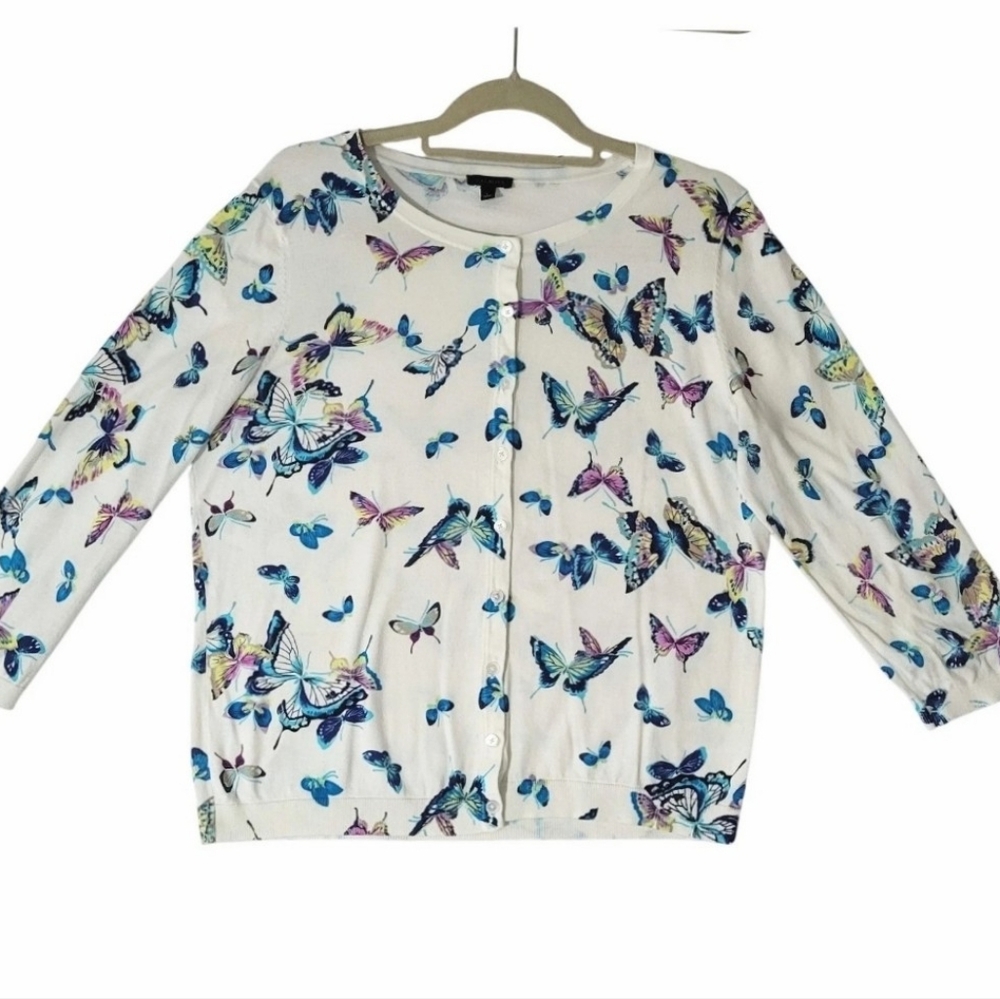 Talbots Butterfly Cardigan Sweater Womens XL Button Knit Top Cottagecore Fairy - Picture 3 of 10
